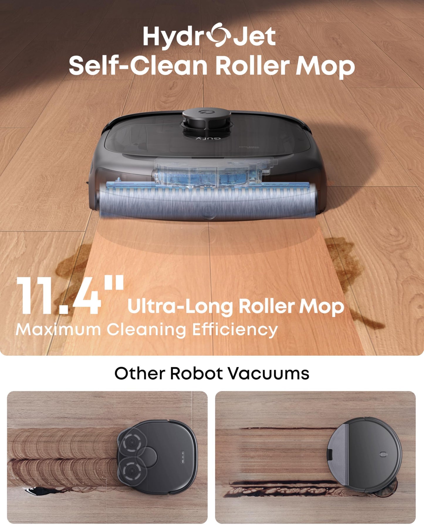 eufy E25 robot vacuum & mop with 20,000Pa turbo suction, HydroJet mop, edge-to-corner cleaning, zero-tangle, AI obstacle avoidance.