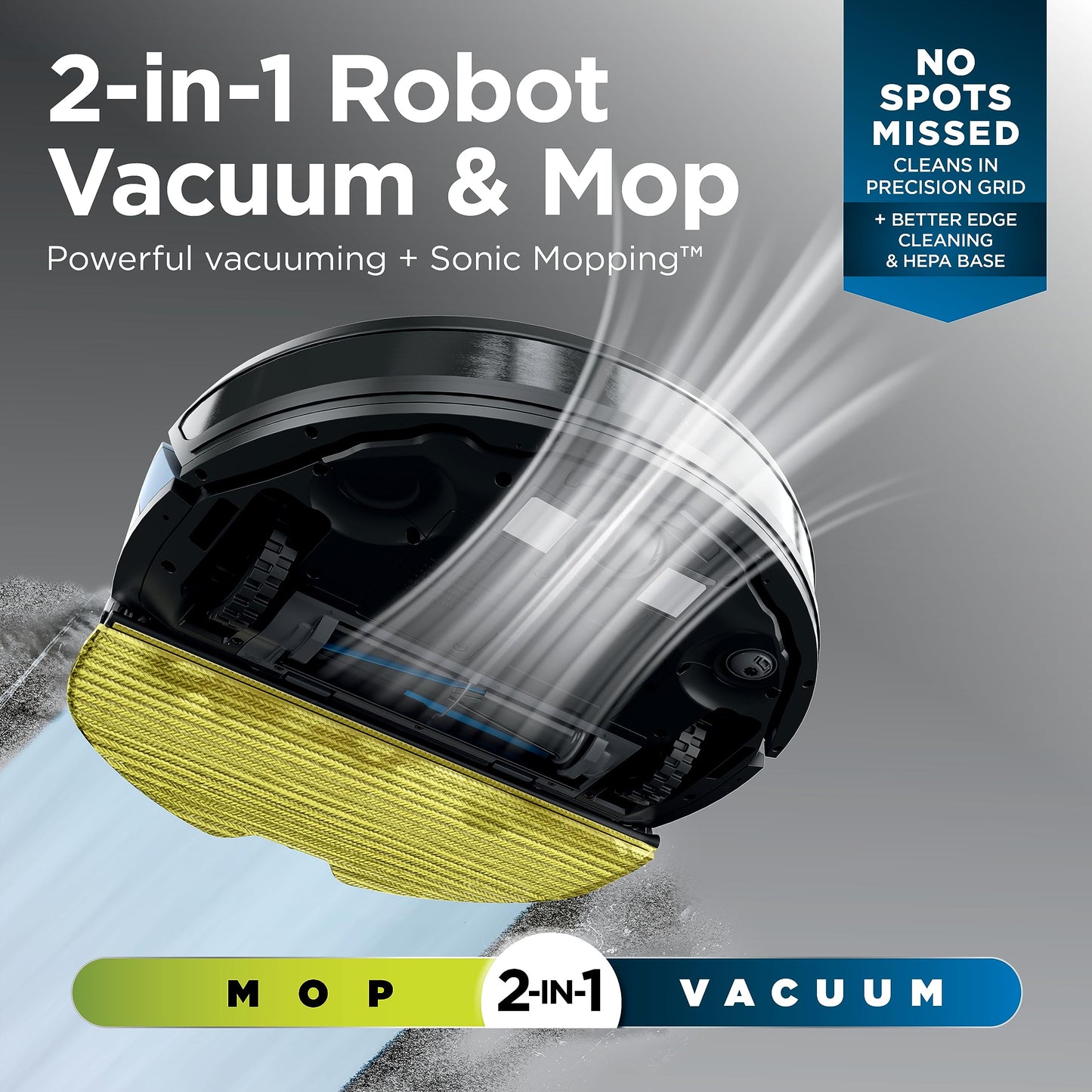 Shark Plus 2-in-1 robot vacuum & mop with sonic mopping, self-empty base, home mapping, HEPA filter, WiFi, black/mocha, AV2630WA.