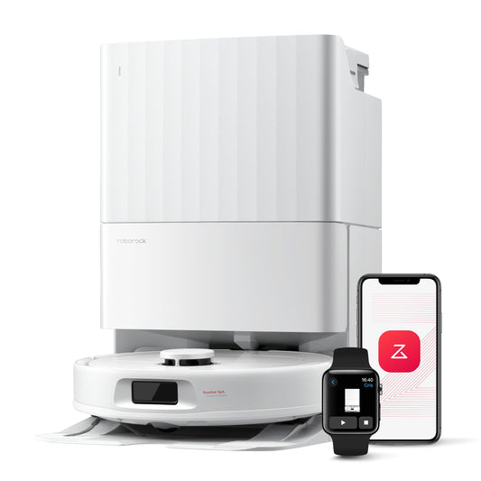 Roborock Qrevo robot vacuum & mop with 8000Pa suction, auto mop washing, obstacle avoidance, anti-tangle brush, all-in-one dock, white.